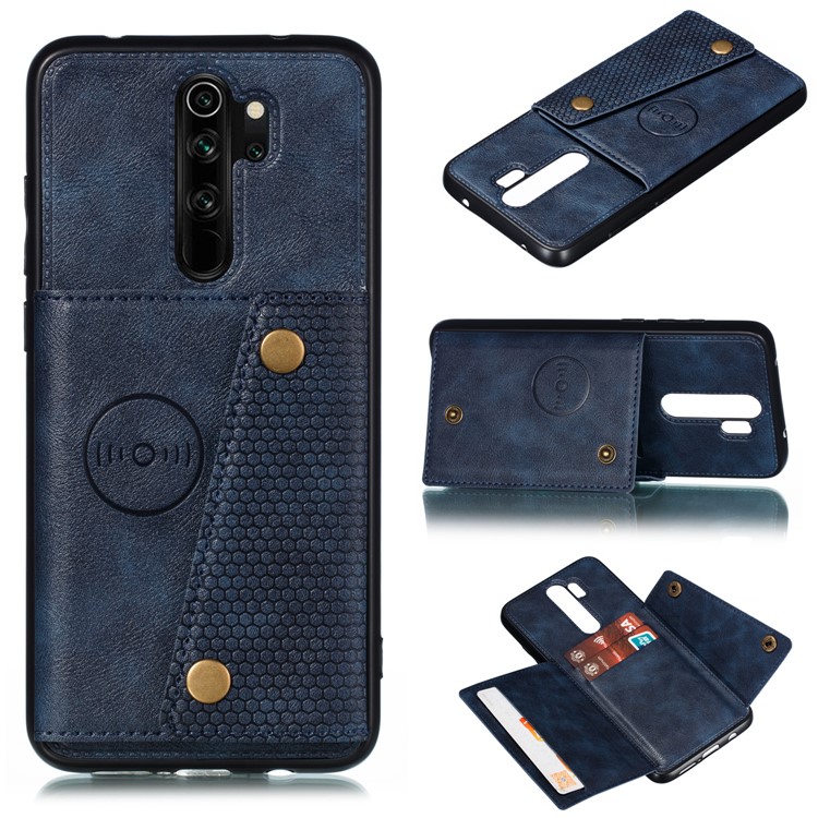 PU Leather + TPU Phone Case with Card Slots and Built-in Magnetic Holder Metal Sheet for Xiaomi Redmi Note 8 Pro - Blue-1
