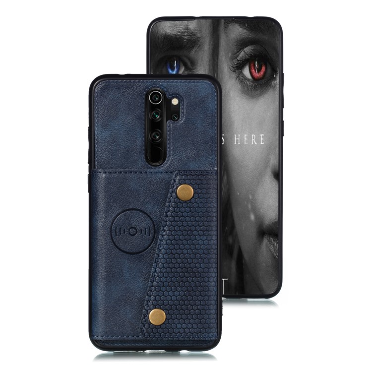 PU Leather + TPU Phone Case with Card Slots and Built-in Magnetic Holder Metal Sheet for Xiaomi Redmi Note 8 Pro - Blue-2