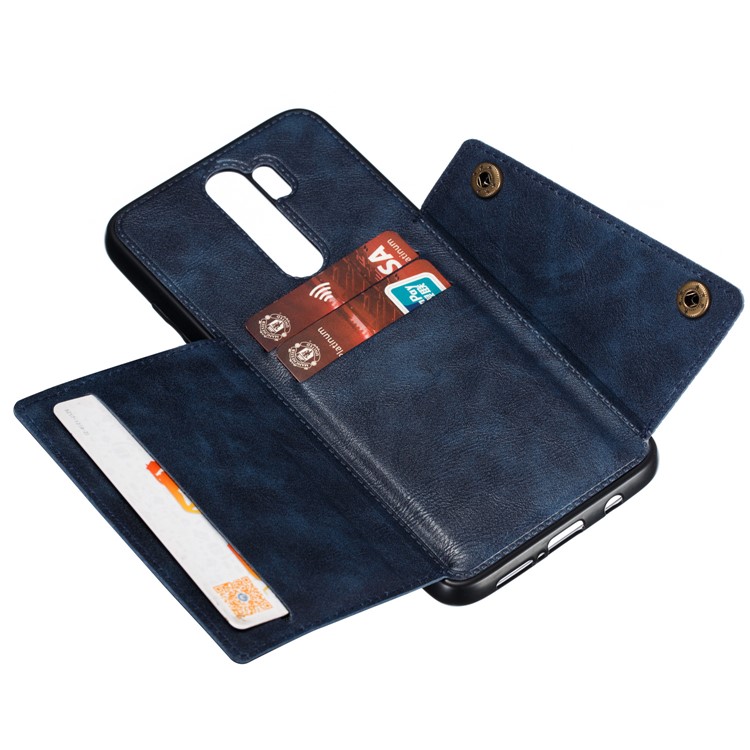 PU Leather + TPU Phone Case with Card Slots and Built-in Magnetic Holder Metal Sheet for Xiaomi Redmi Note 8 Pro - Blue-5