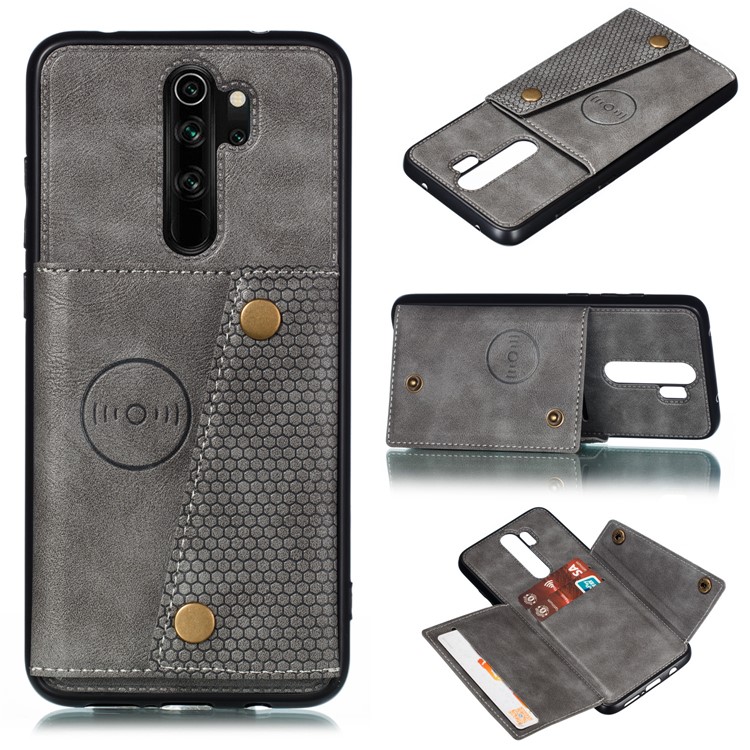 PU Leather + TPU Phone Case with Card Slots and Built-in Magnetic Holder Metal Sheet for Xiaomi Redmi Note 8 Pro - Grey-1
