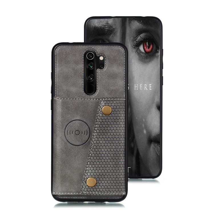 PU Leather + TPU Phone Case with Card Slots and Built-in Magnetic Holder Metal Sheet for Xiaomi Redmi Note 8 Pro - Grey-2