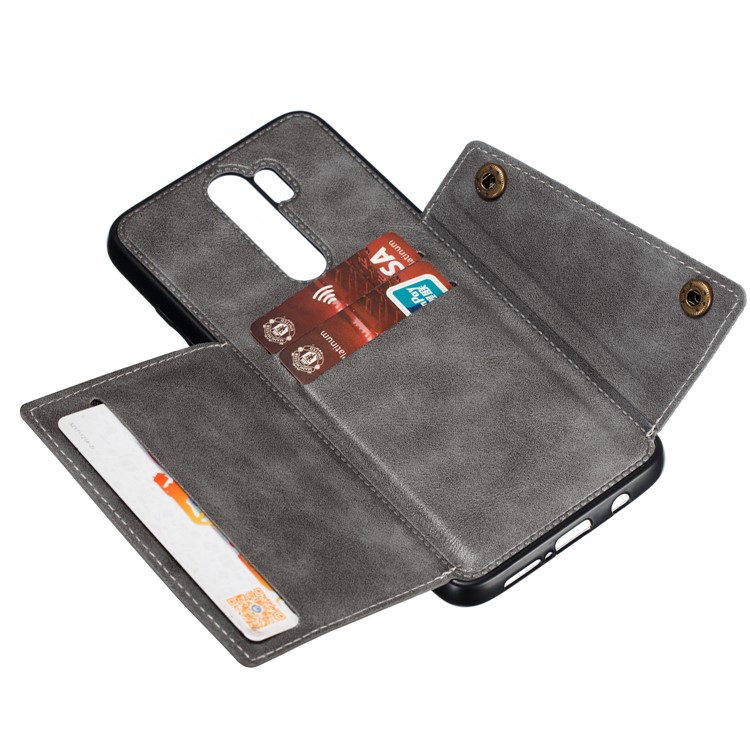 PU Leather + TPU Phone Case with Card Slots and Built-in Magnetic Holder Metal Sheet for Xiaomi Redmi Note 8 Pro - Grey-5