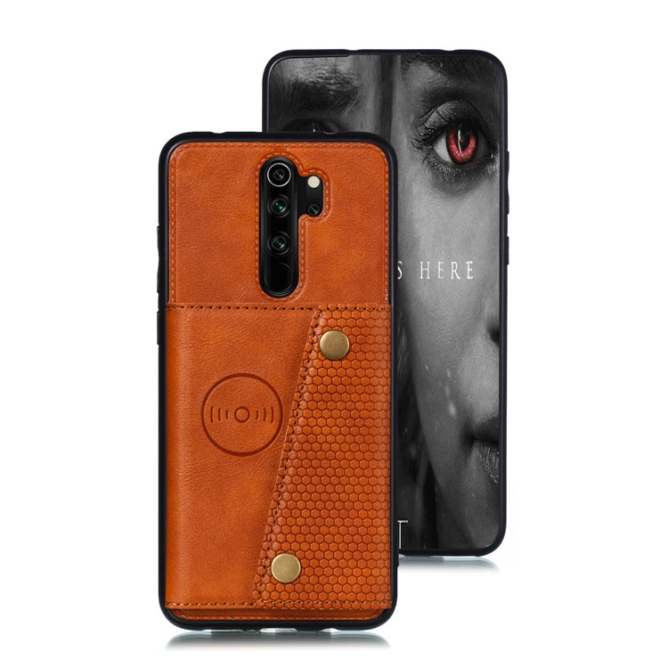 PU Leather + TPU Phone Case with Card Slots and Built-in Magnetic Holder Metal Sheet for Xiaomi Redmi Note 8 Pro - Brown-2
