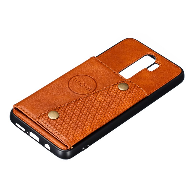 PU Leather + TPU Phone Case with Card Slots and Built-in Magnetic Holder Metal Sheet for Xiaomi Redmi Note 8 Pro - Brown-3
