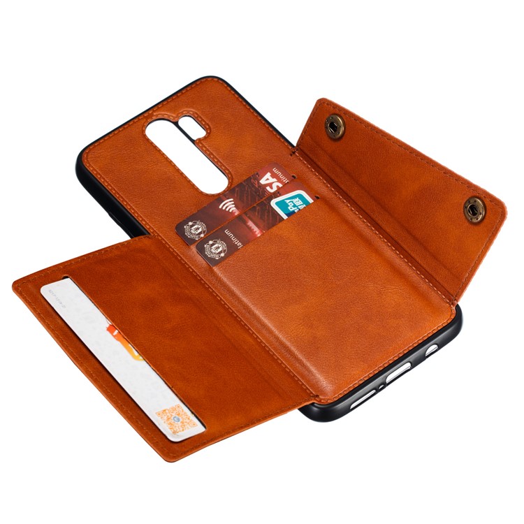 PU Leather + TPU Phone Case with Card Slots and Built-in Magnetic Holder Metal Sheet for Xiaomi Redmi Note 8 Pro - Brown-5