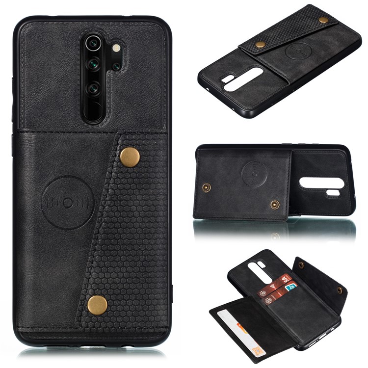 PU Leather + TPU Phone Case with Card Slots and Built-in Magnetic Holder Metal Sheet for Xiaomi Redmi Note 8 Pro - Black-1