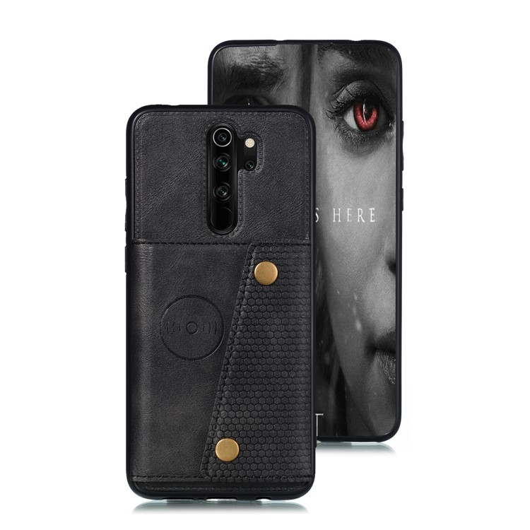PU Leather + TPU Phone Case with Card Slots and Built-in Magnetic Holder Metal Sheet for Xiaomi Redmi Note 8 Pro - Black-2