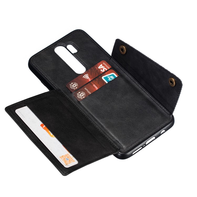 PU Leather + TPU Phone Case with Card Slots and Built-in Magnetic Holder Metal Sheet for Xiaomi Redmi Note 8 Pro - Black-5