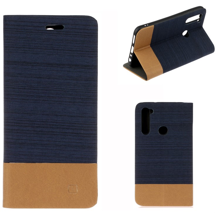 Two-tone Linen Skin Leather Flip Case for Xiaomi Redmi Note 8 - Blue-1