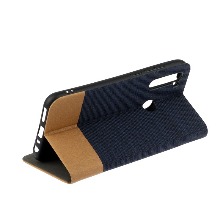 Two-tone Linen Skin Leather Flip Case for Xiaomi Redmi Note 8 - Blue-4