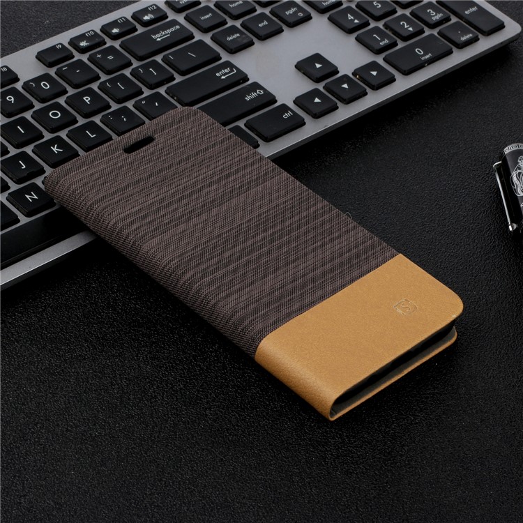 Two-tone Linen Skin Leather Flip Case for Xiaomi Redmi Note 8 - Coffee-5