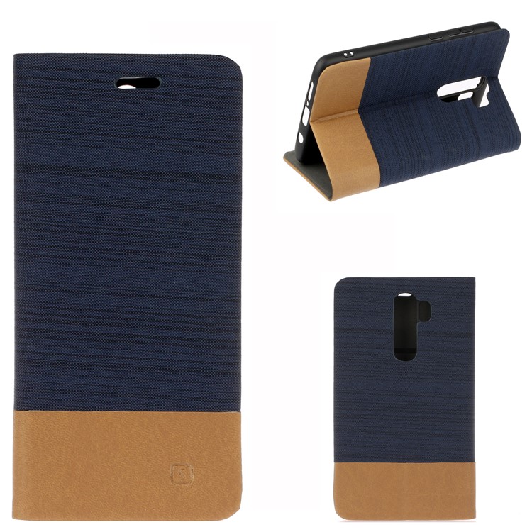 Cloth Leather Stand Cell Shell for Xiaomi Redmi Note 8 Pro - Dark Blue-1