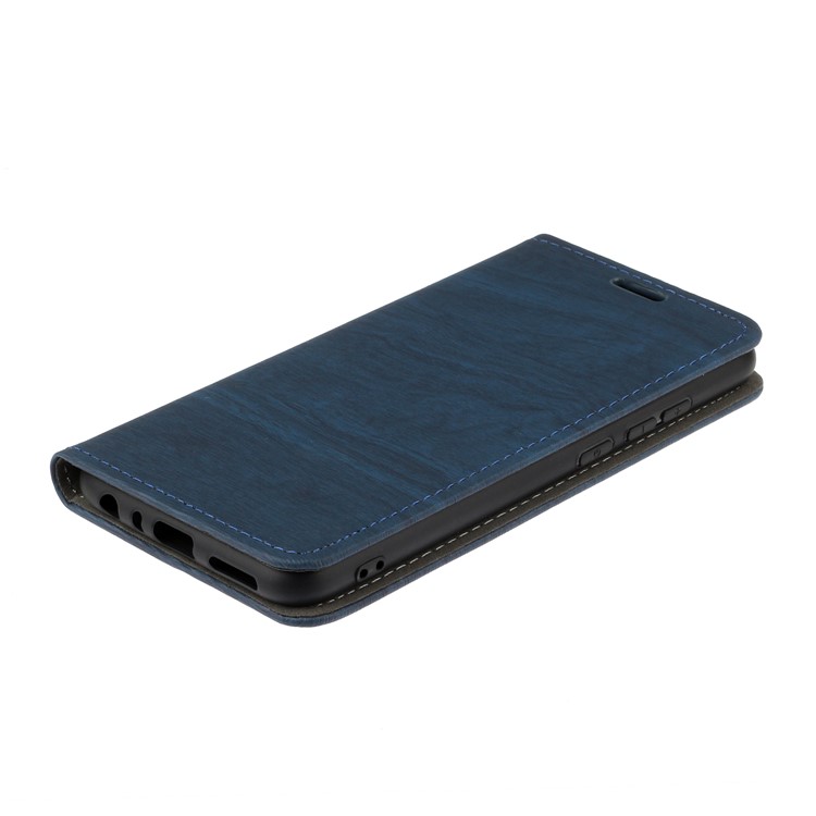 Auto-absorbing Tree Bark Skin Leather Flip Case for Xiaomi Redmi Note 8 - Blue-2