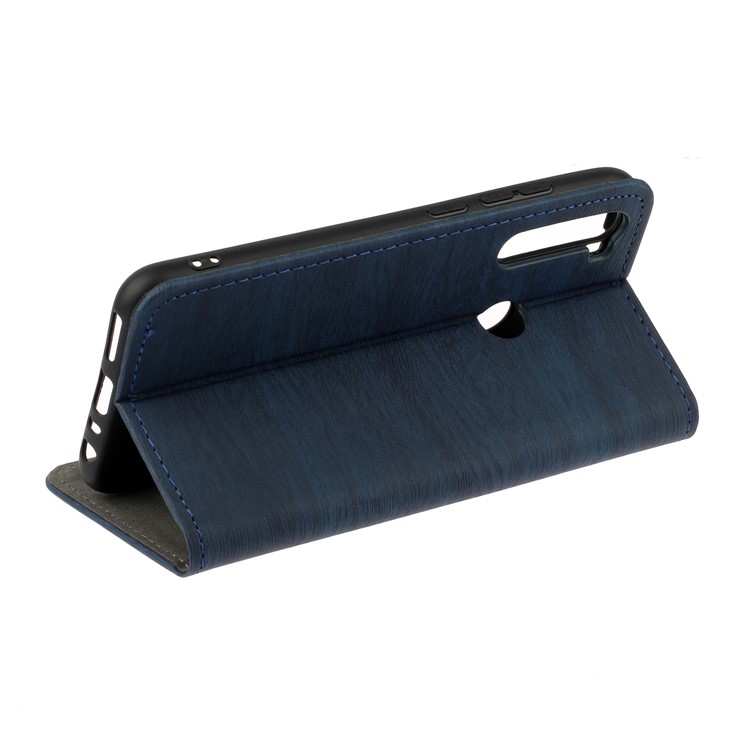 Auto-absorbing Tree Bark Skin Leather Flip Case for Xiaomi Redmi Note 8 - Blue-3