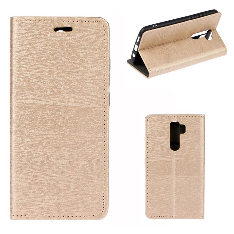 Auto-absorbing Tree Bark Texture Leather Flip Casing for Xiaomi Redmi Note 8 Pro - Gold-1