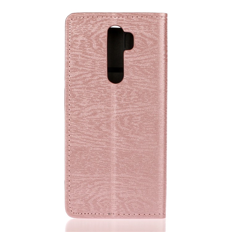Auto-absorbing Tree Bark Texture Leather Flip Casing for Xiaomi Redmi Note 8 Pro - Rose Gold-2