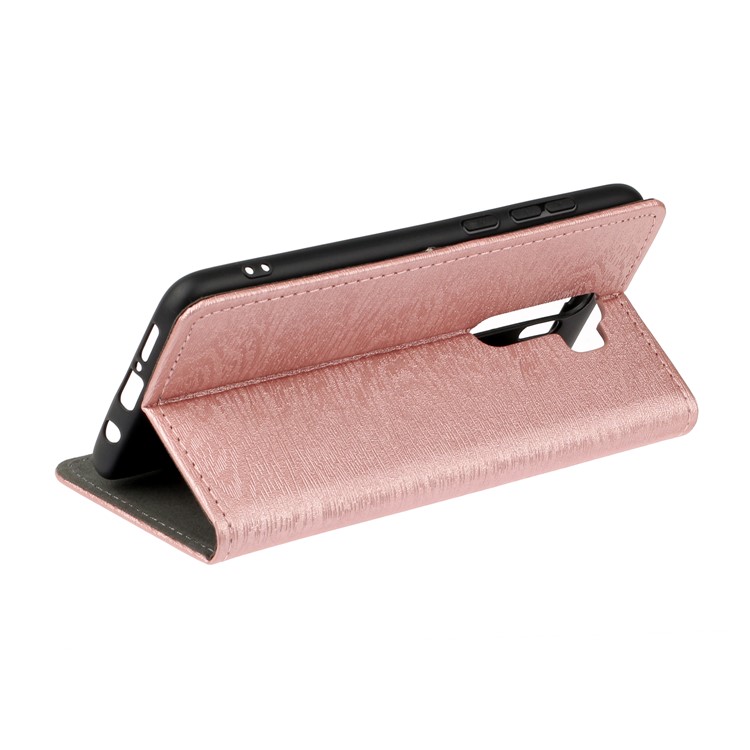 Auto-absorbing Tree Bark Texture Leather Flip Casing for Xiaomi Redmi Note 8 Pro - Rose Gold-4