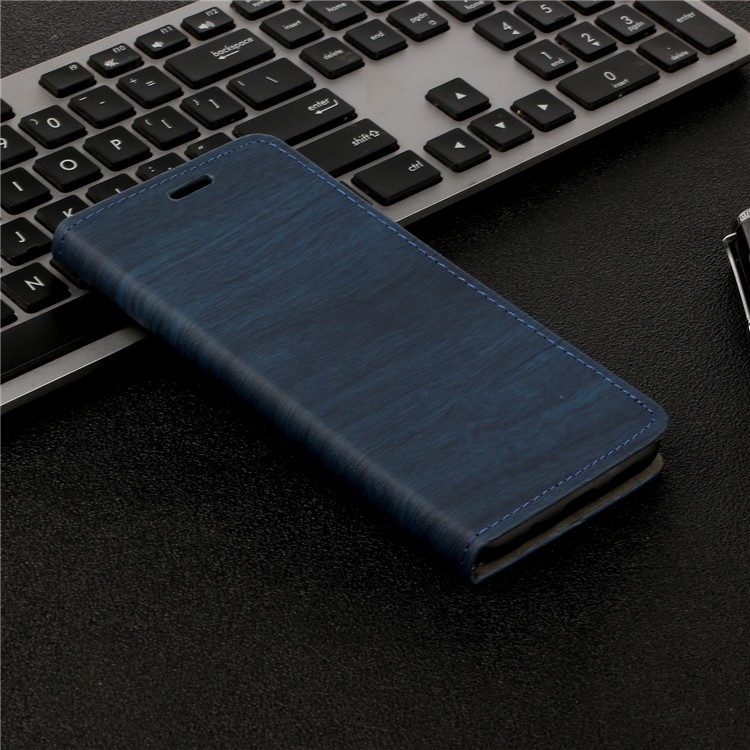 Auto-absorbing Tree Bark Texture Leather Flip Casing for Xiaomi Redmi Note 8 Pro - Blue-5