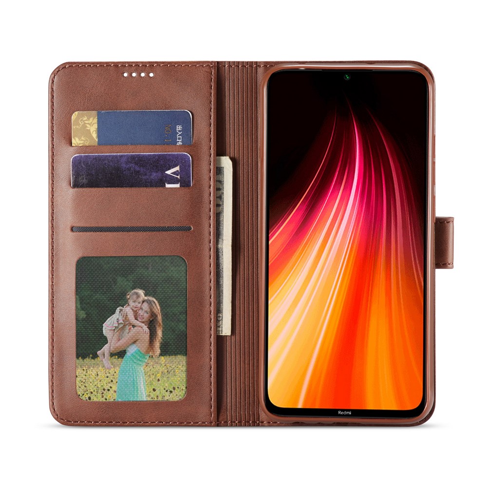 LC.IMEEKEPU for Xiaomi Redmi Note 8 Leather Protective Flip Wallet Casing - Coffee-4