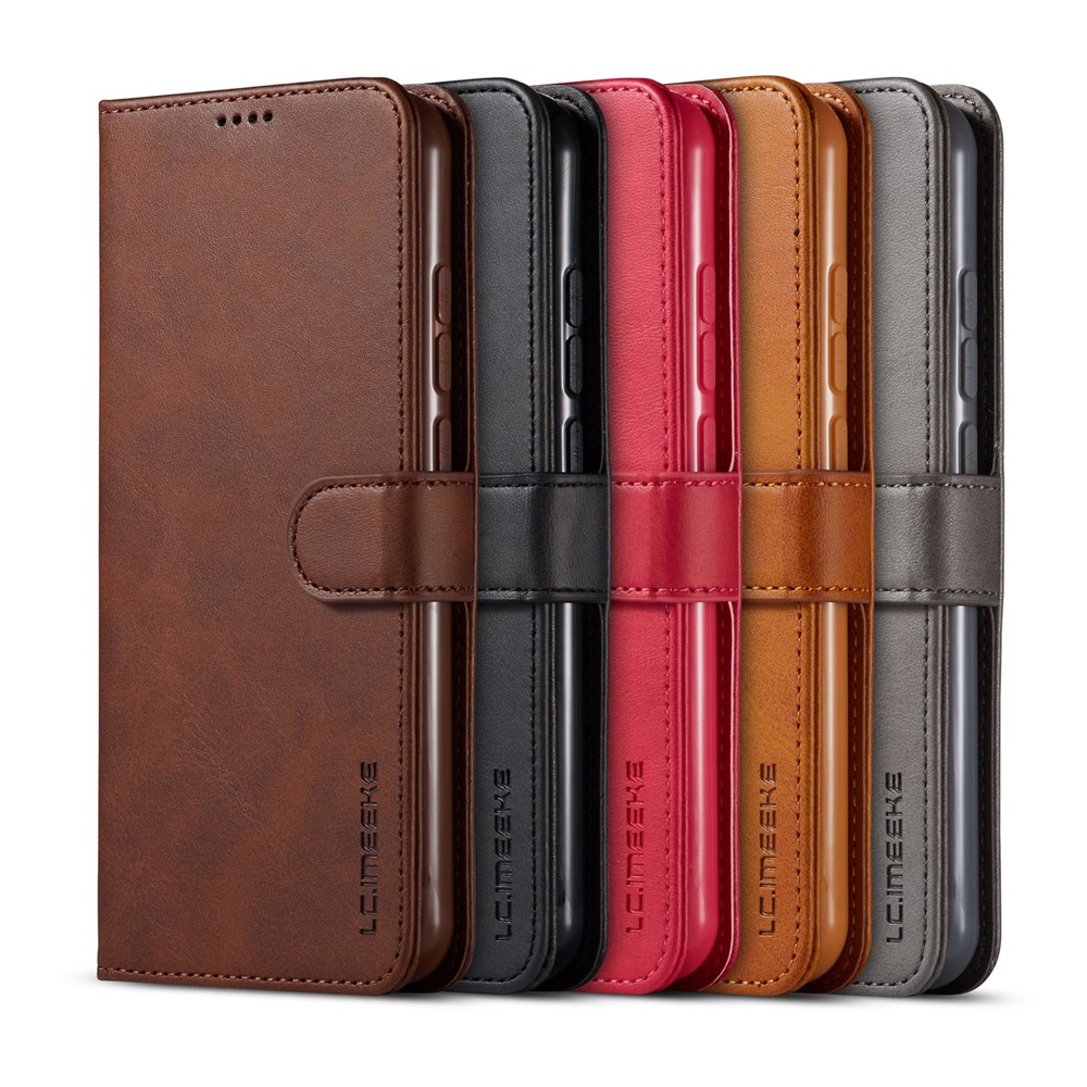 LC.IMEEKEPU for Xiaomi Redmi Note 8 Leather Protective Flip Wallet Casing - Coffee-9