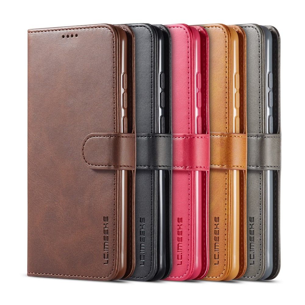 LC.IMEEKEPU Leather Stylish Flip Wallet Casing for Xiaomi Redmi Note 8 Pro - Brown-9