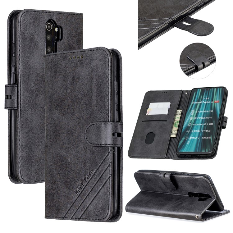 Wallet Leather Stand Phone Cover Casing for Xiaomi Redmi Note 8 Pro - Black-1