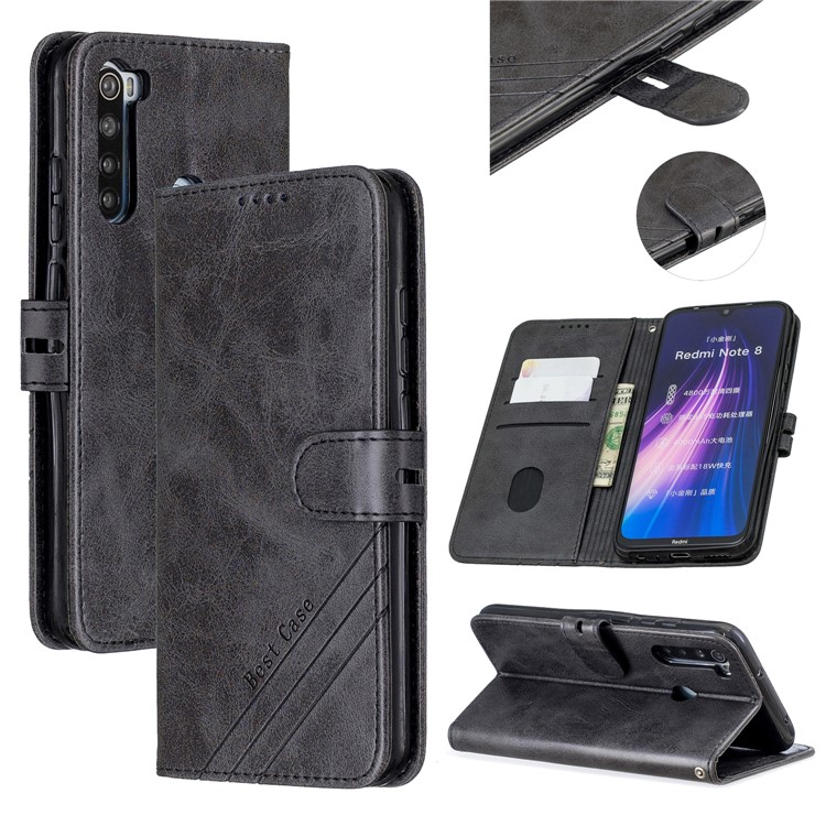 Wallet Leather Stand Phone Case for Xiaomi Redmi Note 8 - Black-1