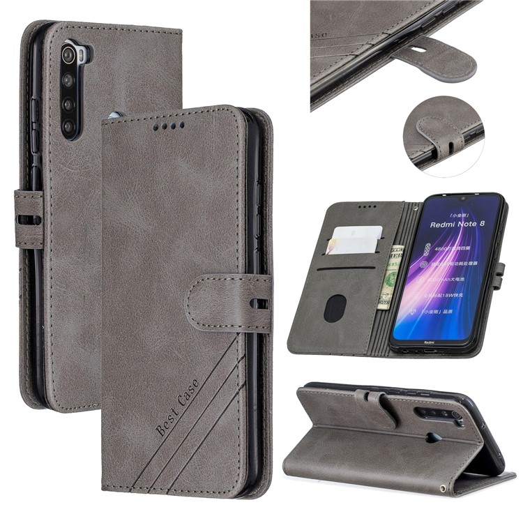Wallet Leather Stand Phone Case for Xiaomi Redmi Note 8 - Grey-1