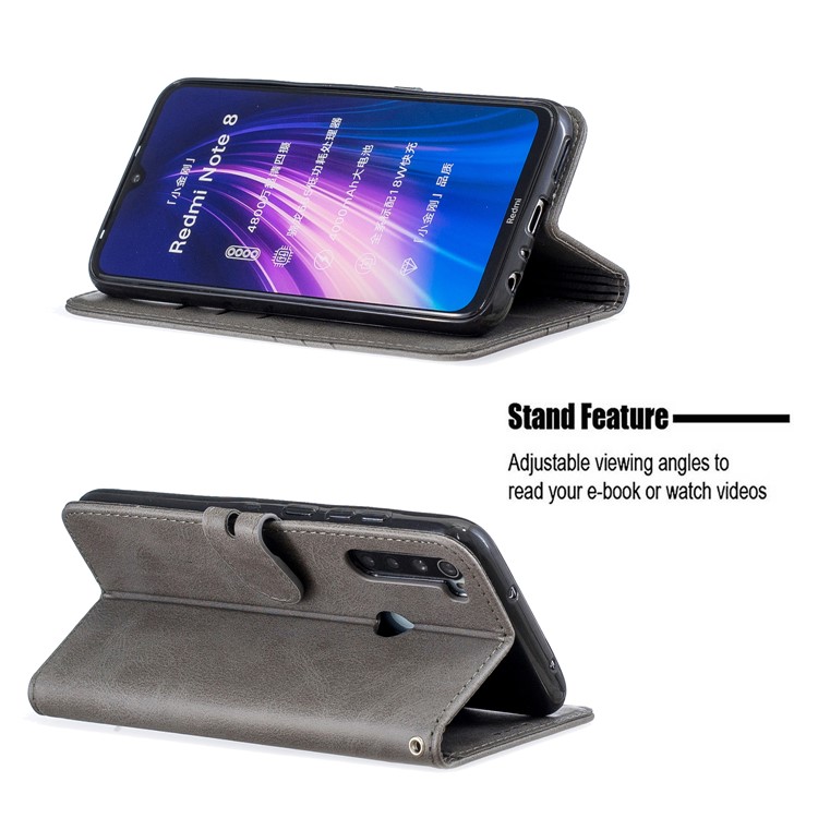 Wallet Leather Stand Phone Case for Xiaomi Redmi Note 8 - Grey-6