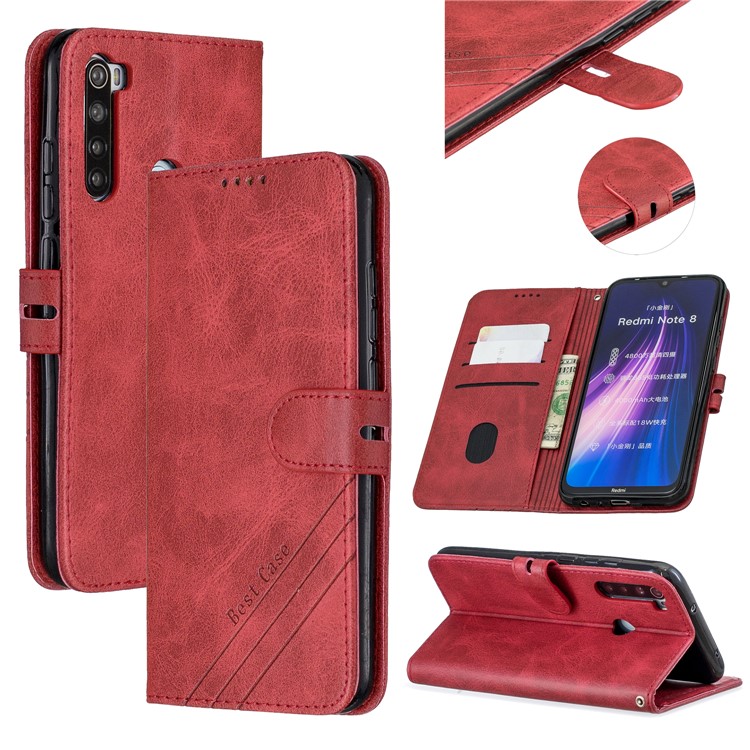 Wallet Leather Stand Phone Case for Xiaomi Redmi Note 8 - Red-1