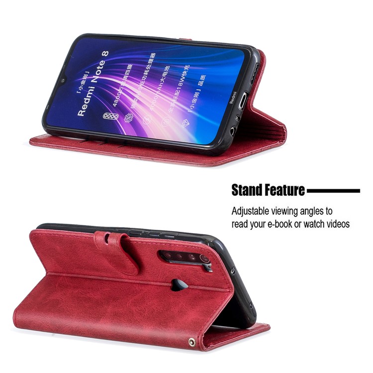 Wallet Leather Stand Phone Case for Xiaomi Redmi Note 8 - Red-6