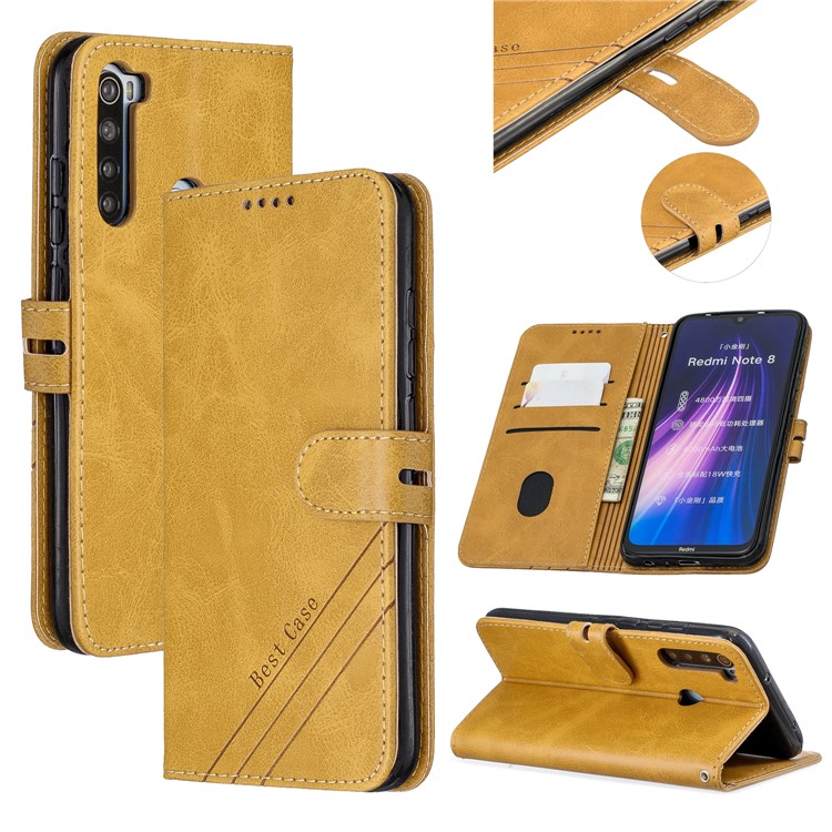 Wallet Leather Stand Phone Case for Xiaomi Redmi Note 8 - Yellow-1