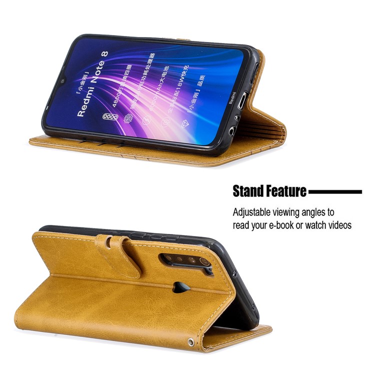 Wallet Leather Stand Phone Case for Xiaomi Redmi Note 8 - Yellow-6