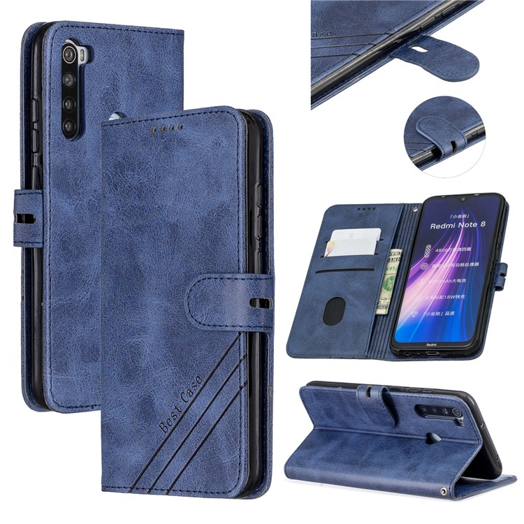 Wallet Leather Stand Phone Case for Xiaomi Redmi Note 8 - Blue-1