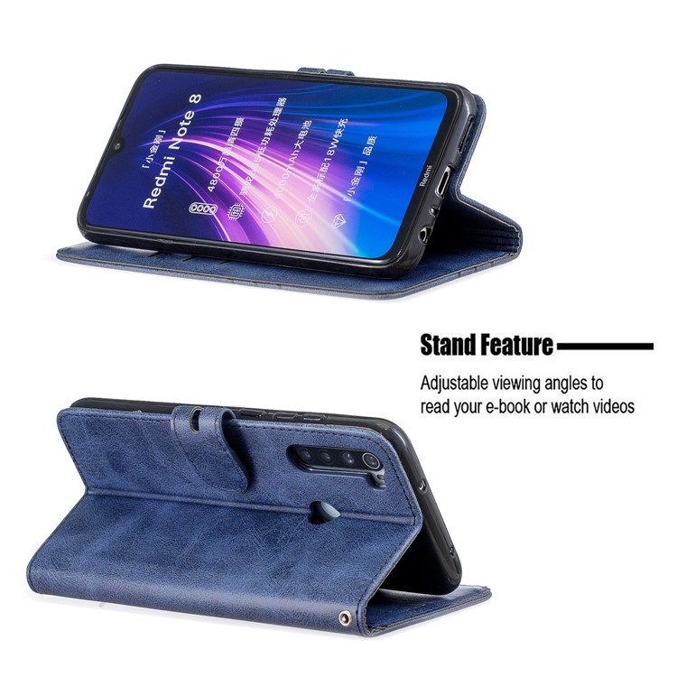 Wallet Leather Stand Phone Case for Xiaomi Redmi Note 8 - Blue-6