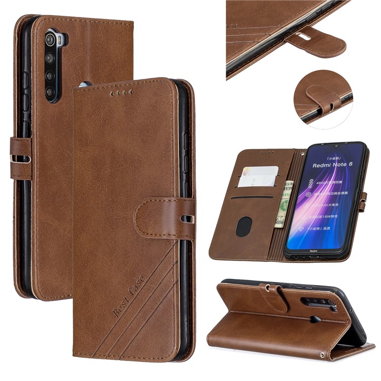 Wallet Leather Stand Phone Case for Xiaomi Redmi Note 8 - Brown-1