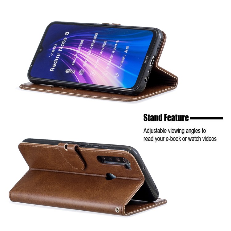 Wallet Leather Stand Phone Case for Xiaomi Redmi Note 8 - Brown-6