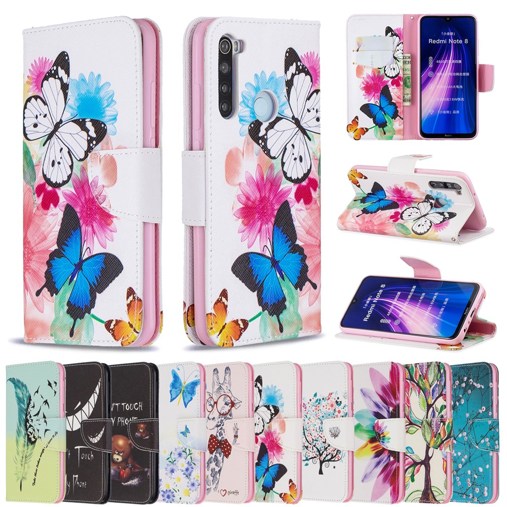 Pattern Printing PU Leather Flip Stand Phone Cell Shell for Xiaomi Redmi Note 8 - Butterflies-9