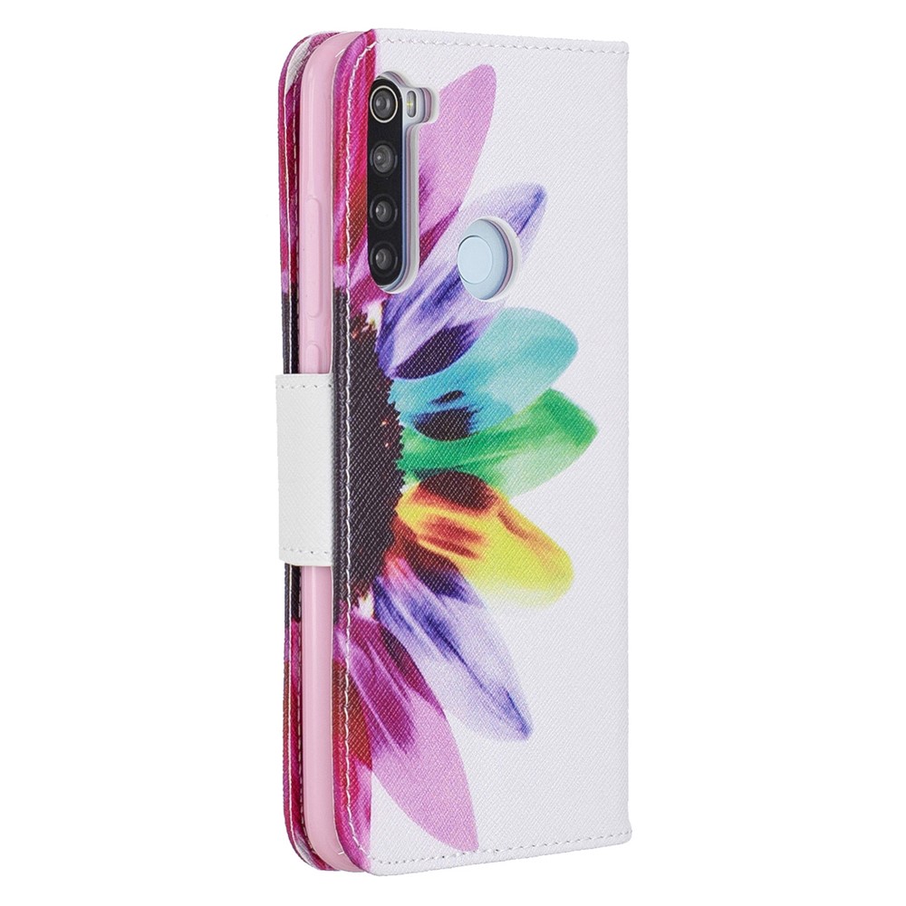 Impresión Del Patrón Del Tirón Del Cuero Cáscara Del Teléfono Celular PU Del Soporte Para Xiaomi Redmi Nota 8 - Flor Coloreada-3