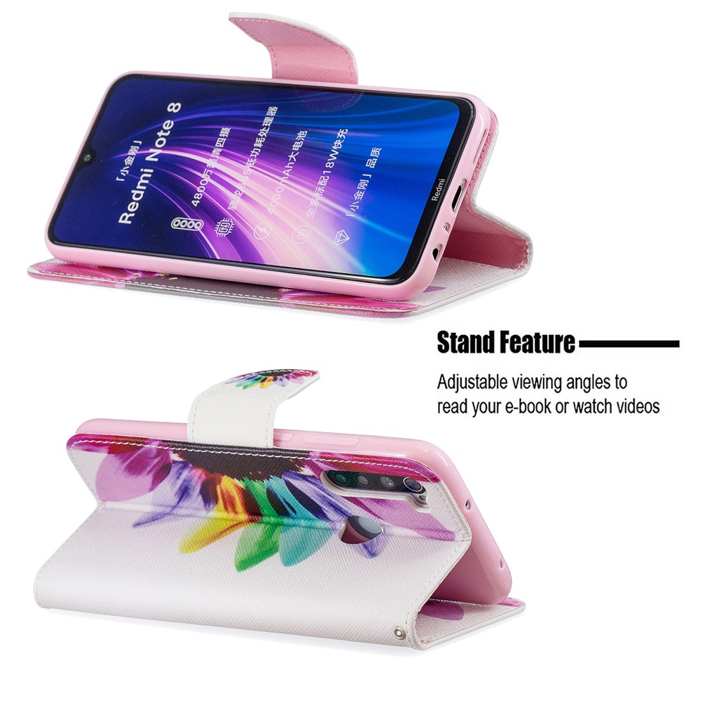 Impresión Del Patrón Del Tirón Del Cuero Cáscara Del Teléfono Celular PU Del Soporte Para Xiaomi Redmi Nota 8 - Flor Coloreada-5