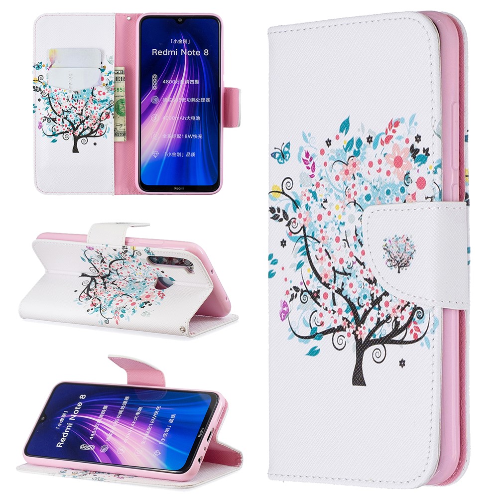 Pattern Printing PU Leather Flip Stand Phone Cell Shell for Xiaomi Redmi Note 8 - Tree-1