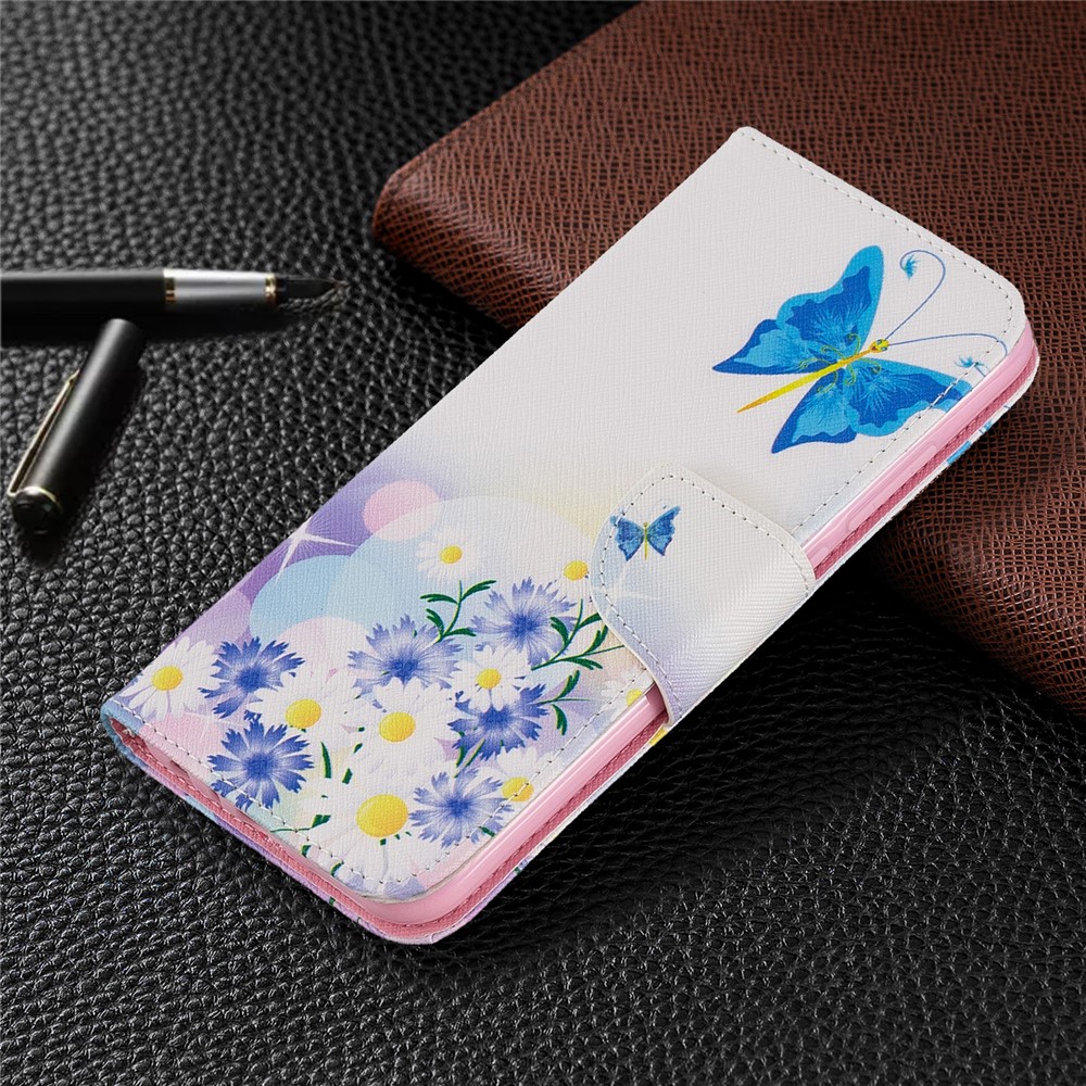 Musterdruck PU Leder Flip Ständer Telefonzellschale Für Xiaomi Redmi Note 8 - Blume Und Blauer Schmetterling