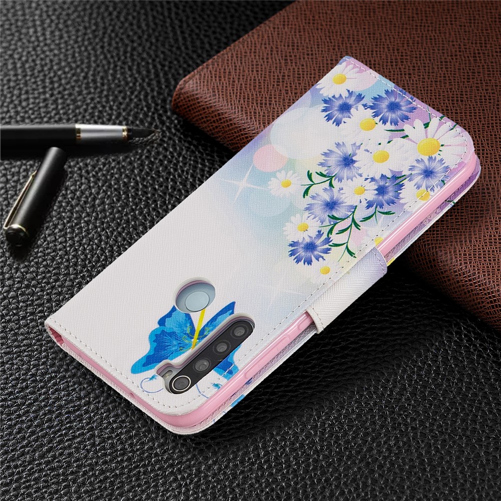 Шаблон Печать PU Кожа Флип Оболочка Стенд Телефона Ячейка Для Xiaomi Реого Примечания- - Цветок И Синяя Бабочка-8