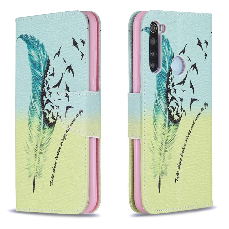 Musterdruck PU-Leder Flip Stand Telefonzelle Shell Für Xiaomi Redmi Anmerkung 8 - Feder-4
