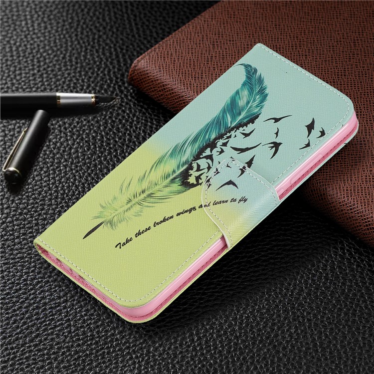 Musterdruck PU-Leder Flip Stand Telefonzelle Shell Für Xiaomi Redmi Anmerkung 8 - Feder-7
