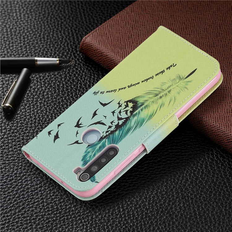 Musterdruck PU-Leder Flip Stand Telefonzelle Shell Für Xiaomi Redmi Anmerkung 8 - Feder-8