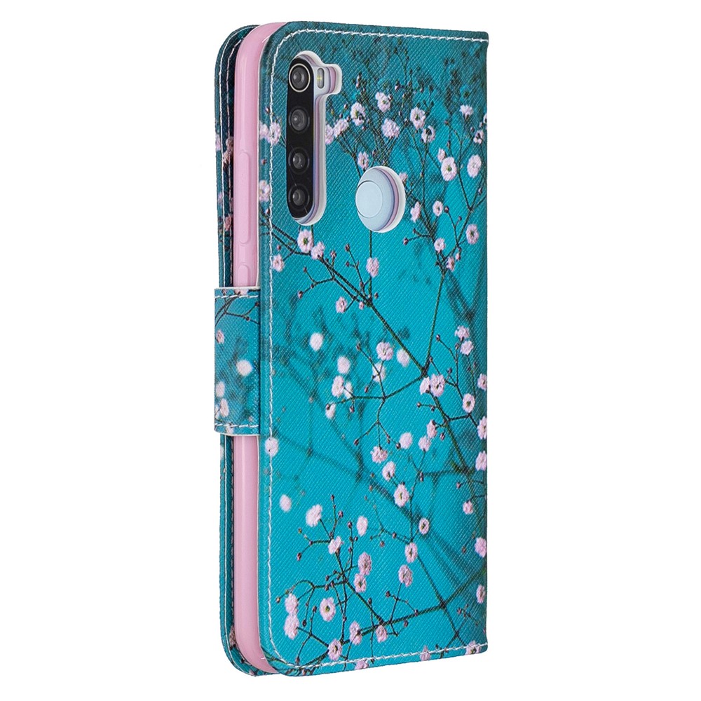 Pattern Printing PU Leather Flip Stand Phone Cell Shell for Xiaomi Redmi Note 8 - White Flower-3