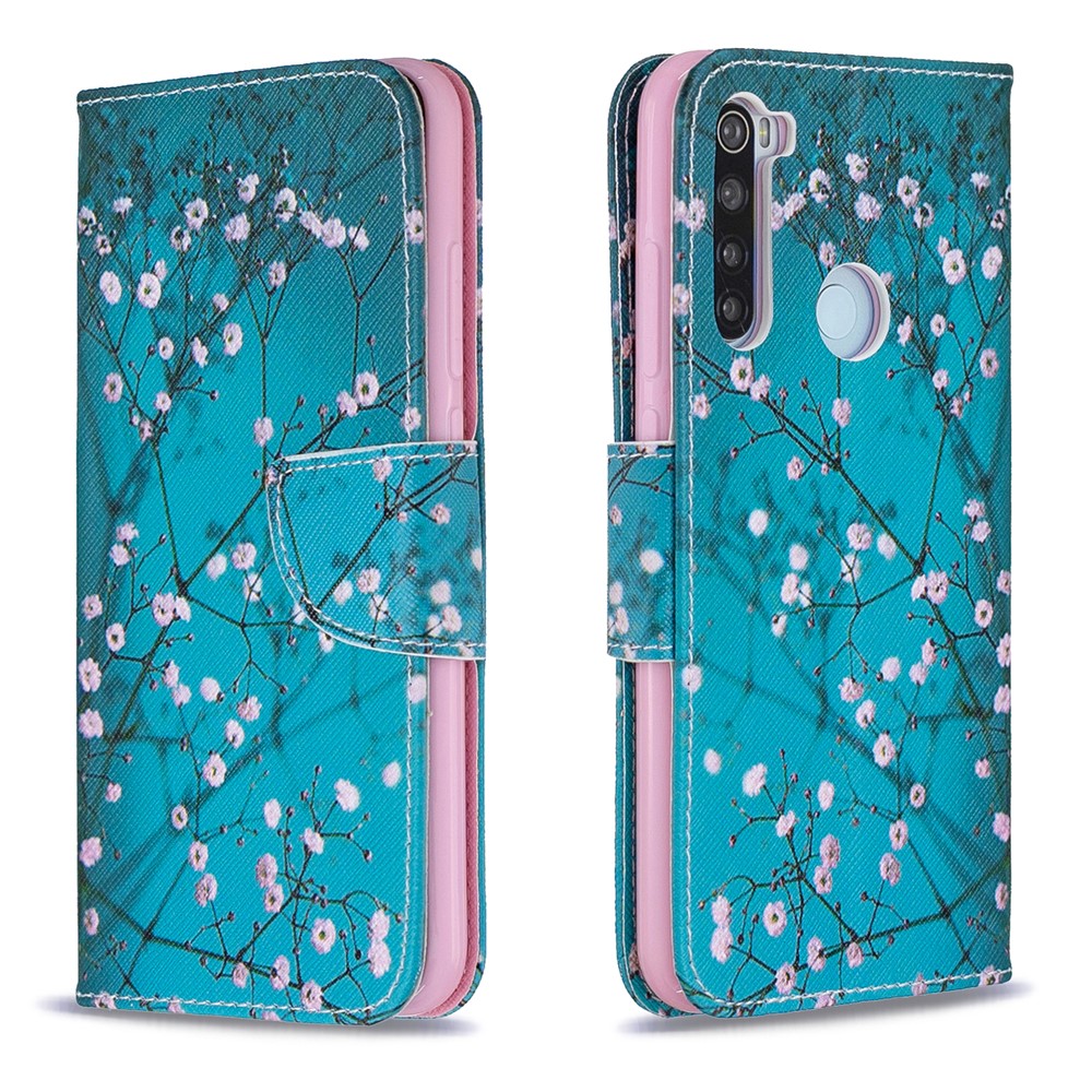 Pattern Printing PU Leather Flip Stand Phone Cell Shell for Xiaomi Redmi Note 8 - White Flower-4