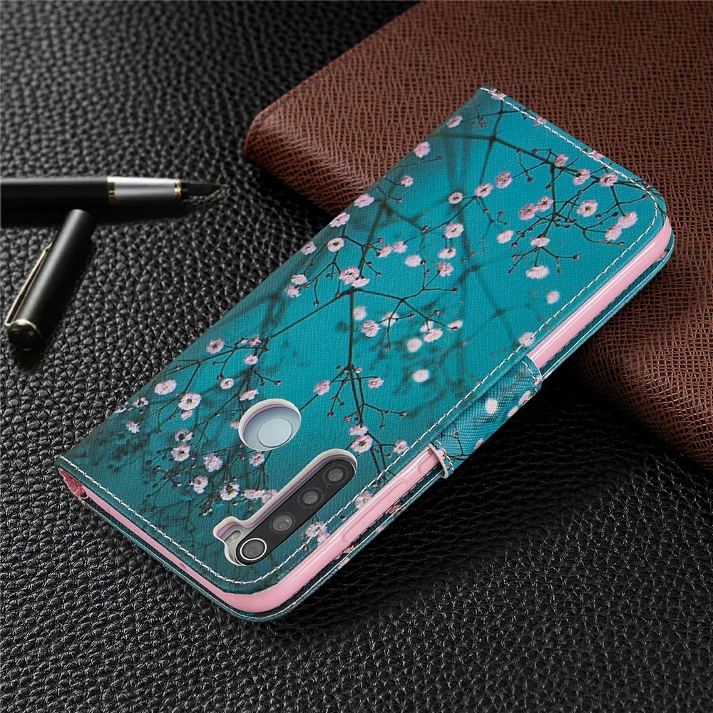 Pattern Printing PU Leather Flip Stand Phone Cell Shell for Xiaomi Redmi Note 8 - White Flower-8