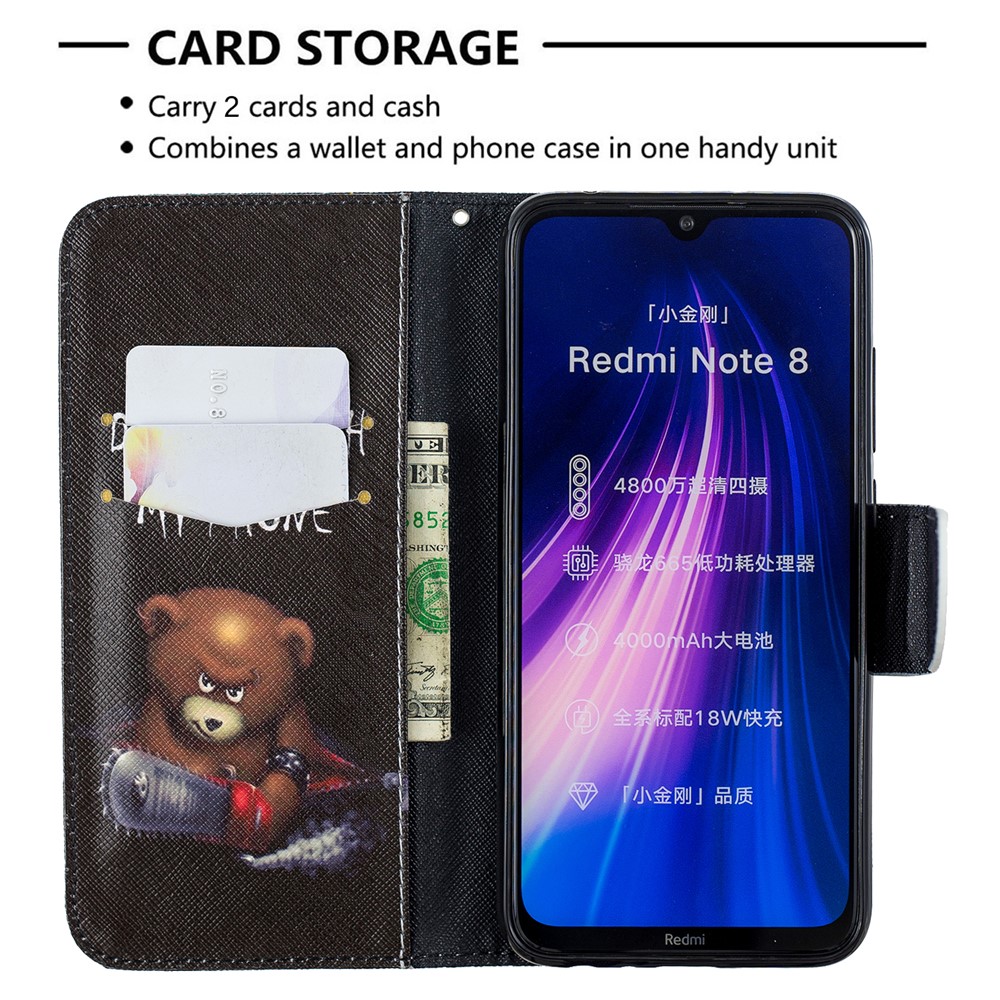 Pattern Printing PU Leather Flip Stand Phone Cell Shell for Xiaomi Redmi Note 8 - Bear-6